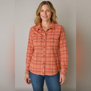 Cabelas Size XL Plaid Button-Up Women's Top - Orange
